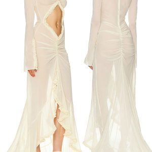 This French Chic Style Slim And Sexy Hollow Long Dress Design Made Of High Quality Polyster And Spandex Material. It Is Stretchy