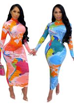 This High Neck Long Sleeve Printed Long Dress Fashionable Women's Dress Design Made Of High Quality Polyster And Spandex Material. It Come With Good Stretch And Wearing Comfortable And Feeling Freedom. The Tight And Fitted Dress Is The Most Popular Options From Party Girls. Shop Bodycon Dresses At Global Lover And Find Amazing Designs Sequins