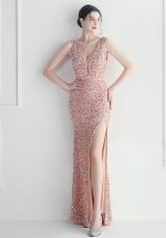 This Iridescent Sequins Prom Party Long Dress Evening Gown Design Made Of Good Quality Polyster And Spandex Material