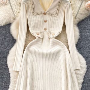 This Knitting Dress Women's Autumn And Winter Chic Slim Waist Slim Fit Chic Turndown Collar Sweater Dress Combine The Warm And Fashion. It Is a Must-Have Item For This Winter. Sweater Dresses For Women At Global Lover Comes For Different Occasions - Daily Life