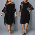 This Lace Patchwork Three-Quarter Sleeve Irregular Hem Chiffon Dress Made Of Soft And Elastic Fabric. Global Lover Wholesale Plus Size Dresses And Hope Curvy Ladies Find Here a Warm And Exciting Place To Shop Affordable Curvy Dresses Online - Plus Size Casual