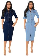 This Ladies Elastic Breasted Denim Bodycon Dress Design Made Of High Quality Polyster And Spandex Material. It Come With Good Stretch And Wearing Comfortable. Women¡¯s Midi Dresses Is Omnipotent And Suit For All Kinds Of Occasions - Daily Wear