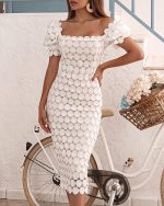 This Ladies Elegant Fashion Lace Short Sleeve Maxi Dress Design Made Of High Quality Polyster And Spandex Material. It Come With Good Stretch And Wearing Comfortable. Women¡¯s Midi Dresses Is Omnipotent And Suit For All Kinds Of Occasions - Daily Wear