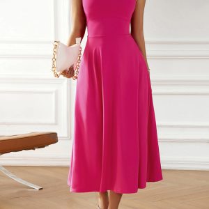 This Ladies Elegant Solid Strap Dress Design Made Of High Quality Polyster And Spandex Material. It Is Stretchy