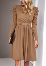 This Ladies Elegant v-Neck Long Sleeve Dress Design Made Of High Quality Polyster And Spandex Material. It Is Stretchy