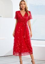 This Ladies Plus Size Embroidered Sequined Dress Fashion Slim v-Neck Maxi Dress Design Made Of High Quality Polyster And Spandex Material