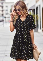 This Ladies Polka Dot Short Sleeve Dress Design Made Of High Quality Polyster And Spandex Material. It Is Stretchy