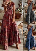 This Ladies Simian Style Vintage Floral Print Long Dress Design Made Of High Quality Polyster And Spandex Material