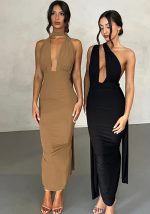 This Ladies Summer Fashion Sexy Deep v Low Back Pleated Slit Dress Design Made Of High Quality Polyster And Spandex Material. It Come With Good Stretch And Wearing Comfortable. Women¡¯s Midi Dresses Is Omnipotent And Suit For All Kinds Of Occasions - Daily Wear