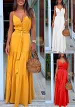 This Ladies Summer v Neck Strap Maxi Dress Design Made Of High Quality Polyster And Spandex Material