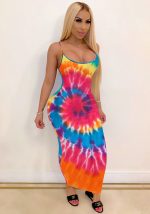 This Ladies Tie Dye Digital Print Sleeveless Strap Dress Maxi Dress Club Dress Design Made Of High Quality Polyster And Spandex Material