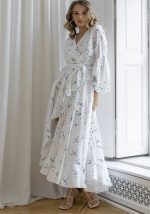 This Lantern Sleeve Polka Dot Slim Waist Ruffled Long Dress Design Made Of High Quality Polyster And Spandex Material