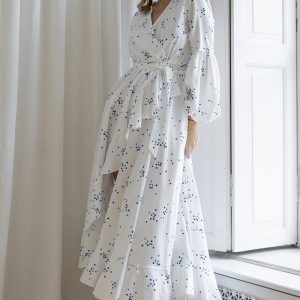 This Lantern Sleeve Polka Dot Slim Waist Ruffled Long Dress Design Made Of High Quality Polyster And Spandex Material