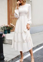 This Long Sleeve Dress Autumn Winter Chic Elegant Long Dress Design Made Of High Quality Polyster And Spandex Material. It Is Stretchy