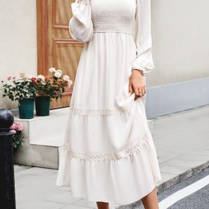 This Long Sleeve Dress Autumn Winter Chic Elegant Long Dress Design Made Of High Quality Polyster And Spandex Material. It Is Stretchy