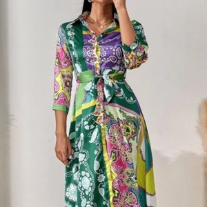 This Long Sleeve Fall Winter Printed Single Breasted Slim Waist Shirt Dress Design Made Of High Quality Polyster And Spandex Material. Print Dresses Is More Interesting And Stylish. Print Maxi Dresses Is One Of The Popular Item For Islander Vocations. Women¡¯s Print Dresses At Global Lover Comes With Forever Floral