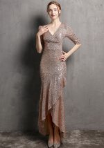 This Long Sleeve v Neck Maxi Gown Sequin Dress Wedding Formal Party Party Dress Design Made Of Good Quality Polyster And Spandex Material