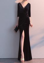 This Long-Sleeved Evening Dress Women Autumn Fashion Sexy Velvet Slim Fit Fishtail Formal Party Long Dress Prom Dress Design Made Of Good Quality Polyster And Spandex Material