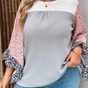 This Loose Casual Plus Size Women's Printed Color Block Knitting Top Made Of Comfortable And Elastic Fabric. It Is Wholesale Sexy Plus Size Tops For Women. With The Gradual Rise Of Feminist Awareness