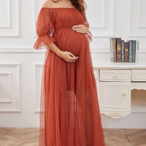 This Maternity Formal Evening Gown Short Sleeve Off Shoulder Tulle Solid Color Maternity Long Dress Made Of Soft And Comfortable Material. It Is a Must-Have Item For Pregnant Women. Global Lover Offer Newest Wholesale Maternity Dresses And Hope Pregnant Ladies Find Here a Warm And Exciting Place To Shop Affordable Pregnant Dresses - Pregnant Casual Dresses