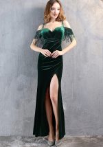 This Mermaid Evening Dress Women's High-End Elegant Formal Party Annual Meeting Chic Velvet Dress Design Made Of Good Quality Polyster And Spandex Material