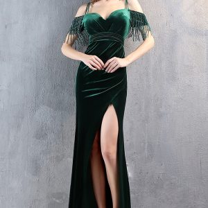 This Mermaid Evening Dress Women's High-End Elegant Formal Party Annual Meeting Chic Velvet Dress Design Made Of Good Quality Polyster And Spandex Material