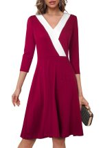 This Mid Waist v Neck Color Block Zip Chic Career Fashionable Women Comfort Casual Dress Design Made Of High Quality Polyster And Spandex Material. It Come With Good Stretch And Wearing Comfortable. Women¡¯s Midi Dresses Is Omnipotent And Suit For All Kinds Of Occasions - Daily Wear