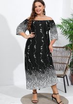 This Off Shoulder Casual Holidays Loose Dress Vintage Print Ice Silk Maxi Dress Loungewear Made Of Soft And Elastic Fabric. Global Lover Wholesale Plus Size Dresses And Hope Curvy Ladies Find Here a Warm And Exciting Place To Shop Affordable Curvy Dresses Online - Plus Size Casual