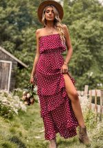 This Off Shoulder Polka Dot Spring Summer Split Sexy Dress Design Made Of High Quality Polyster And Spandex Material. It Is Stretchy