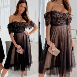 This Off Shoulder Sexy Lacemesh Slim Fit Versatile Dress Design Made Of High Level Material