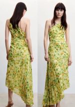 This One-Shoulder Floral Print Pleated Dress Design Made Of High Quality Polyster And Spandex Material