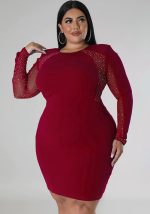 This Party Fashion Round Neck Long Sleeve Beaded Plus Size Dress Made Of Soft And Elastic Fabric. Global Lover Wholesale Plus Size Dresses And Hope Curvy Ladies Find Here a Warm And Exciting Place To Shop Affordable Curvy Dresses Online - Plus Size Casual