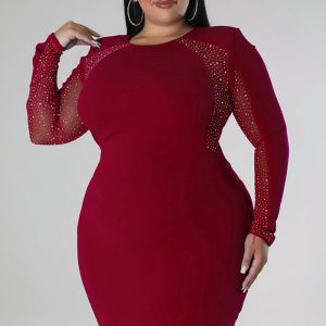 This Party Fashion Round Neck Long Sleeve Beaded Plus Size Dress Made Of Soft And Elastic Fabric. Global Lover Wholesale Plus Size Dresses And Hope Curvy Ladies Find Here a Warm And Exciting Place To Shop Affordable Curvy Dresses Online - Plus Size Casual