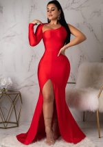 This Party Sexy Low Back Women's Irregular One Shoulder Evening Dress Design Made Of Good Quality Polyster And Spandex Material