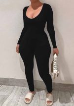 This Plus Plus Size Jumpsuit Solid Slim Chic Sexy v-Neck Women's Jumpsuit Design Made Of High Quality Polyster And Spandex Material. It Is Stretchy