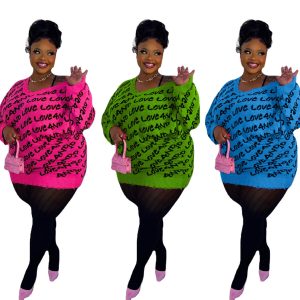 This Plus Plus Size Women's Knitting Letter Ripped Sweater Maxi Sweater Made Of Comfortable And Elastic Fabric. It Is Wholesale Sexy Plus Size Tops For Women. With The Gradual Rise Of Feminist Awareness