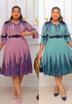 This Plus Size African Dress Women High Waist Fashion Round Neck Printed Pleated Dress Made Of Soft And Elastic Fabric. Global Lover Wholesale Plus Size Dresses And Hope Curvy Ladies Find Here a Warm And Exciting Place To Shop Affordable Curvy Dresses Online - Plus Size Casual