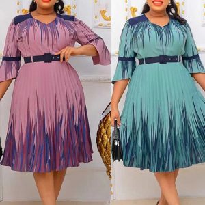 This Plus Size African Dress Women High Waist Fashion Round Neck Printed Pleated Dress Made Of Soft And Elastic Fabric. Global Lover Wholesale Plus Size Dresses And Hope Curvy Ladies Find Here a Warm And Exciting Place To Shop Affordable Curvy Dresses Online - Plus Size Casual