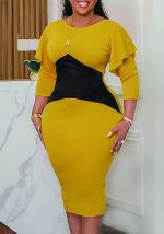 This Plus Size African Ladies Color Block Long Sleeve Dress Design Made Of High Quality Polyster And Spandex Material. It Come With Good Stretch And Wearing Comfortable. Women¡¯s Midi Dresses Is Omnipotent And Suit For All Kinds Of Occasions - Daily Wear