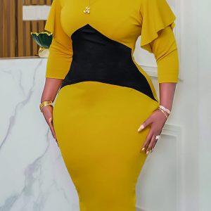 This Plus Size African Ladies Color Block Long Sleeve Dress Design Made Of High Quality Polyster And Spandex Material. It Come With Good Stretch And Wearing Comfortable. Women¡¯s Midi Dresses Is Omnipotent And Suit For All Kinds Of Occasions - Daily Wear