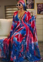 This Plus Size African Ladies Printed Long Dress Design Made Of High Quality Polyster And Spandex Material