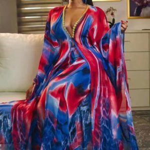 This Plus Size African Ladies Printed Long Dress Design Made Of High Quality Polyster And Spandex Material