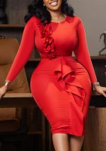 This Plus Size African Women Autumn And Winter Chic Ol Round Neck Long Sleeve Dress Design Made Of High Quality Polyster And Spandex Material. It Come With Good Stretch And Wearing Comfortable. Women¡¯s Midi Dresses Is Omnipotent And Suit For All Kinds Of Occasions - Daily Wear