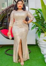 This Plus Size African Women Party Sequin Beaded Dress Made Of Soft And Elastic Fabric. Global Lover Wholesale Plus Size Dresses And Hope Curvy Ladies Find Here a Warm And Exciting Place To Shop Affordable Curvy Dresses Online - Plus Size Casual