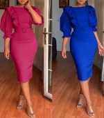 This Plus Size African Women Ruffles Short Sleeve Bodycon Dress Design Made Of High End Polyster And Spandex Material