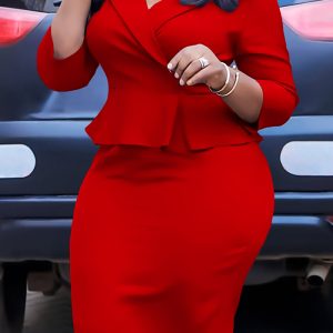 This Plus Size African Women Turndown Collar Solid Ruffle Bodycon Dress Design Made Of High End Polyster And Spandex Material