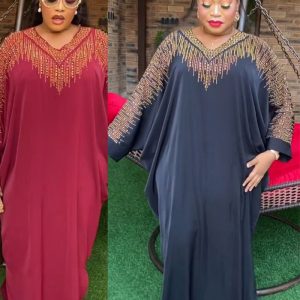 This Plus Size African Women v Neck Beaded Loose Bat Sleeves Dress Made Of Soft And Elastic Fabric. Global Lover Wholesale Plus Size Dresses And Hope Curvy Ladies Find Here a Warm And Exciting Place To Shop Affordable Curvy Dresses Online - Plus Size Casual