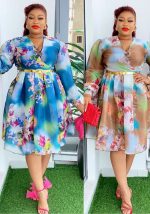 This Plus Size African Women v Neck Printed Dress With Belt Made Of Soft And Elastic Fabric. Global Lover Wholesale Plus Size Dresses And Hope Curvy Ladies Find Here a Warm And Exciting Place To Shop Affordable Curvy Dresses Online - Plus Size Casual