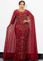 This Plus Size African Chiffon Long Sleeve Beaded Bodycon Mermaid Evening Dress Design Made Of Good Quality Polyster And Spandex Material