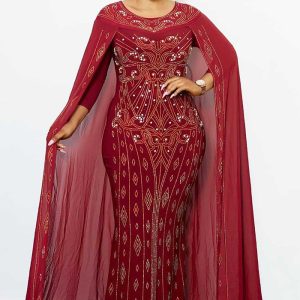 This Plus Size African Chiffon Long Sleeve Beaded Bodycon Mermaid Evening Dress Design Made Of Good Quality Polyster And Spandex Material